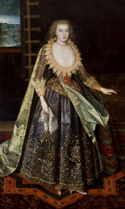 女性はマーガレットスチュアートと呼ばれ、ノッティンガム伯爵夫人、1620年頃 作： Paul van attr.to Somer